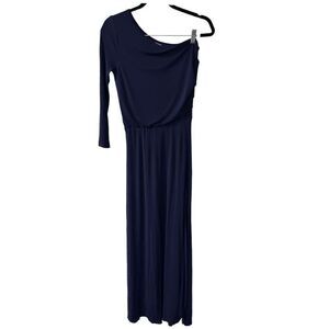 Halston Heritage Navy Blue Asymmetrical Drape Single Sleeve Maxi Dress Size XS